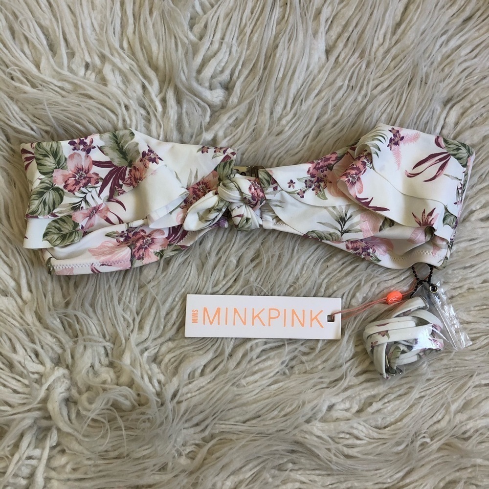 MINKPINK Princess Polly Multicolor Floral The Bay Frill Bandeau Bikini Top NWT L